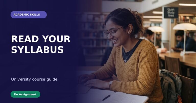 Editorial guide cover: university student studying a syllabus